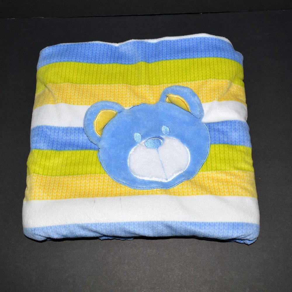 Baby Starters Boy Plush Fleece Security Blanket Bear Stripes Blue Yellow